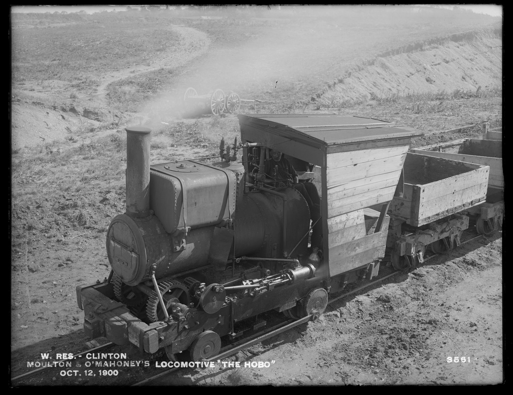 Wachusett Reservoir, Moulton & O'Mahoney's locomotive "The Hobo", Clinton, Mass., Oct. 12, 1900