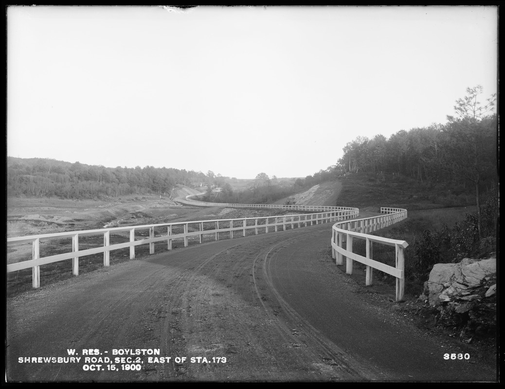 Wachusett Reservoir, Shrewsbury Road, Section 2, east of station 173, Boylston, Mass., Oct. 15, 1900