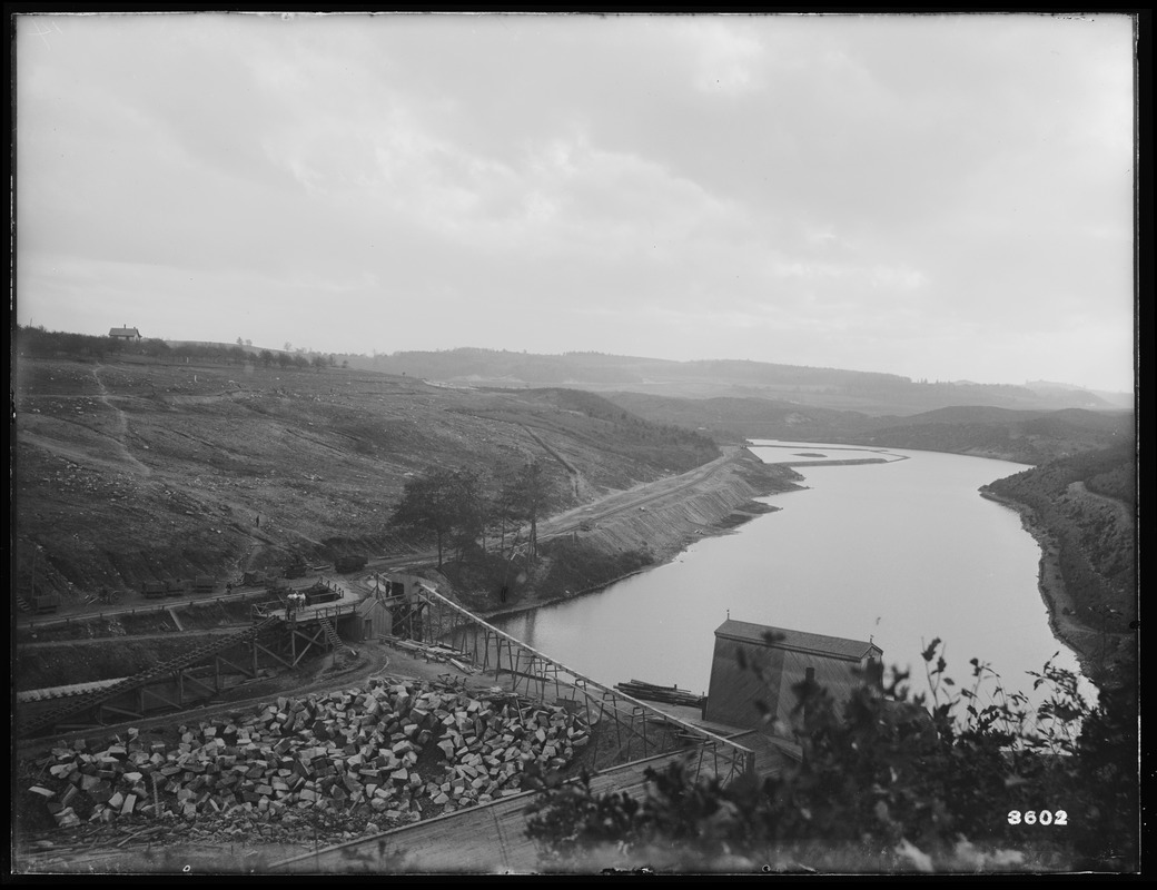 Wachusett Dam, panoramic view, from the west, Clinton, Mass., Nov. 1, 1900