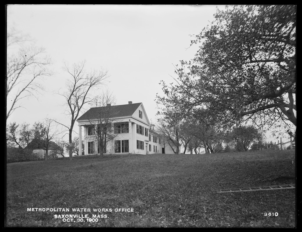 Weston Aqueduct, Metropolitan Water Works office, front and northerly side, Saxonville, Framingham, Mass., Oct. 30, 1900