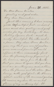 Sacco-Vanzetti Case Records, 1920-1928. Correspondence. Bartolomeo Vanzetti to Irene Benton, June 20, 1925. Box 39, Folder 25, Harvard Law School Library, Historical & Special Collections