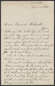 Sacco-Vanzetti Case Records, 1920-1928. Correspondence. Bartolomeo Vanzetti to Mrs. Alice Stone Blackwell, October 6, 1924. Box 39, Folder 44, Harvard Law School Library, Historical & Special Collections