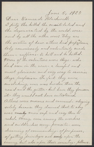 Sacco-Vanzetti Case Records, 1920-1928. Correspondence. Bartolomeo Vanzetti to Mrs. Alice Stone Blackwell, June 5, 1925. Box 39, Folder 55, Harvard Law School Library, Historical & Special Collections