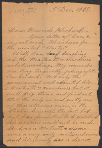 Sacco-Vanzetti Case Records, 1920-1928. Correspondence. Bartolomeo Vanzetti to Mrs. Alice Stone Blackwell, December 5, 1925. Box 39, Folder 69, Harvard Law School Library, Historical & Special Collections