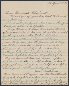 Sacco-Vanzetti Case Records, 1920-1928. Correspondence. Bartolomeo Vanzetti to Mrs. Alice Stone Blackwell, April 15, 1927. Box 39, Folder 91, Harvard Law School Library, Historical & Special Collections