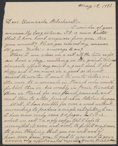 Sacco-Vanzetti Case Records, 1920-1928. Correspondence. Bartolomeo Vanzetti to Mrs. Alice Stone Blackwell, May 12, 1927. Box 39, Folder 92, Harvard Law School Library, Historical & Special Collections