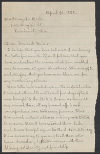 Sacco-Vanzetti Case Records, 1920-1928. Correspondence. Bartolomeo Vanzetti to Mary D. Brite, April 26, 1925. Box 39, Folder 101, Harvard Law School Library, Historical & Special Collections