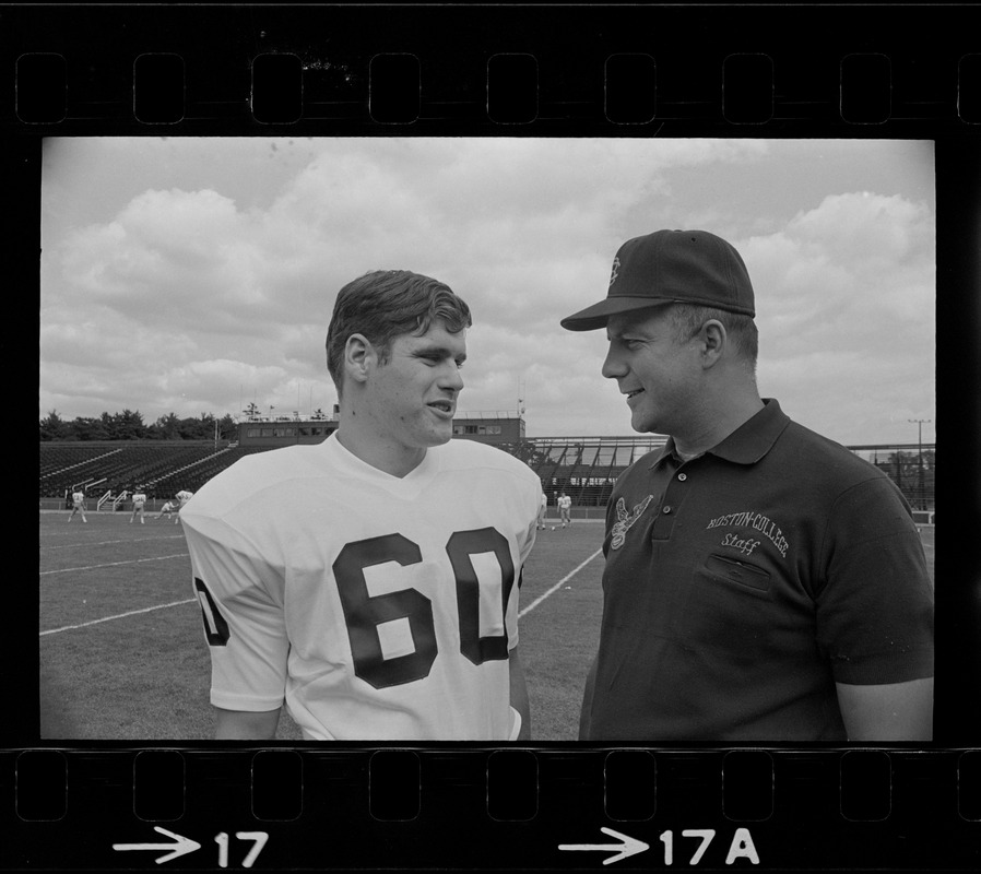 Boston College football player Gary Andrachik and coach Joe Yukica