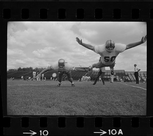 Boston College football players John Fitzgerald and Jim McCool during workouts