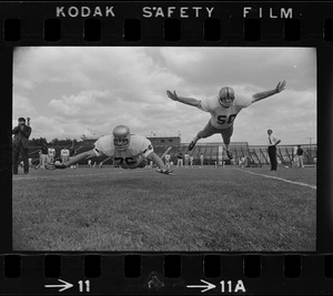 Boston College football players John Fitzgerald and Jim McCool during workouts