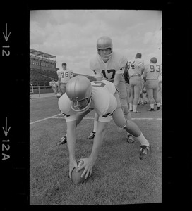 Boston College football players John Egan and Frank Harris during workouts