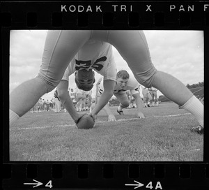 Boston College football players John Egan and Dick Kroner during workouts