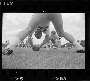 Boston College football players John Egan and Dick Kroner during workouts