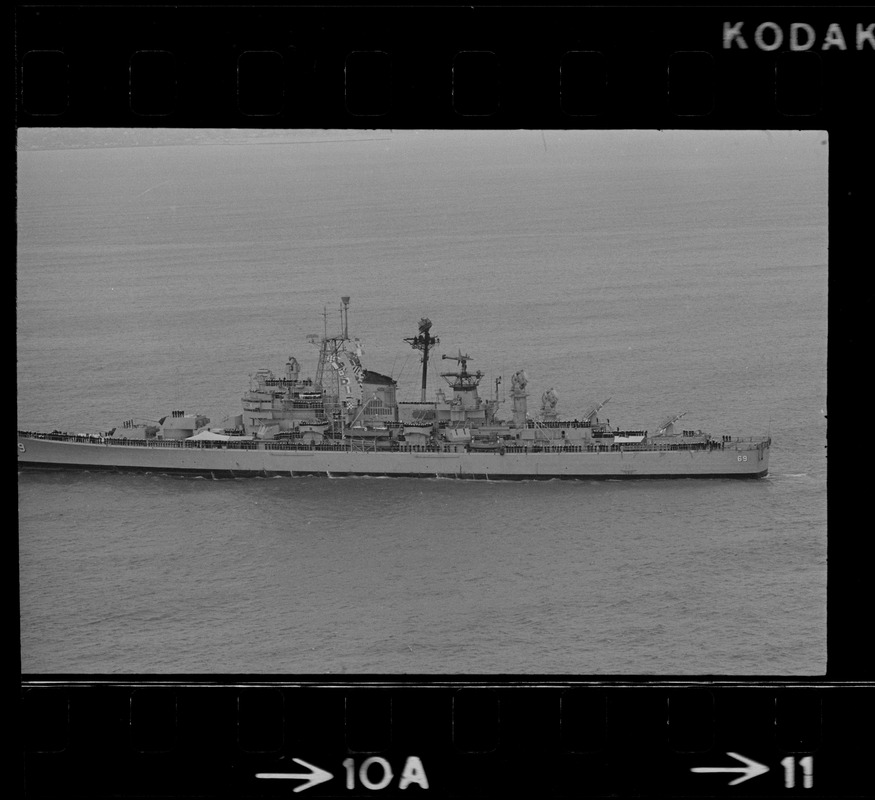 U. S. S. Boston arrives at South Boston Naval shipyard