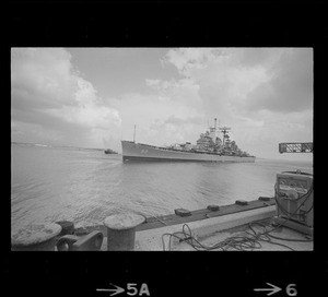 U. S. S. Boston arrives at South Boston Naval shipyard