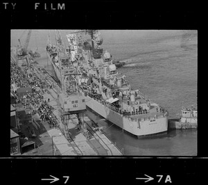 U. S. S. Boston arrives at South Boston Naval shipyard