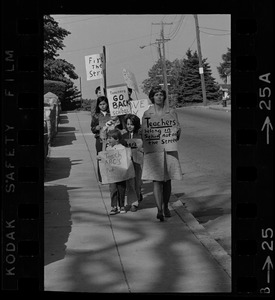 Students picketing against teachers' strike outside office of John J. Kerrigan