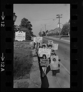 Students picketing against teachers' strike outside office of John J. Kerrigan