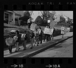 Students picketing against teachers' strike outside office of John J. Kerrigan