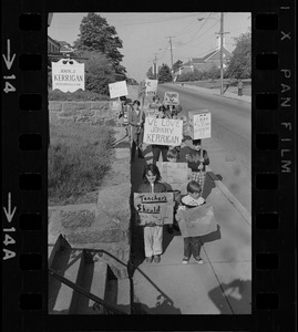 Students picketing against teachers' strike outside office of John J. Kerrigan