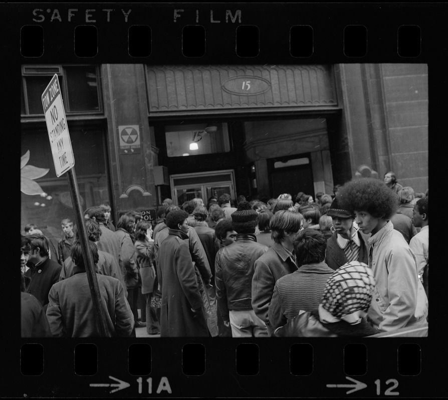 Demonstration by Boston high school students outside offices of Boston School Committee