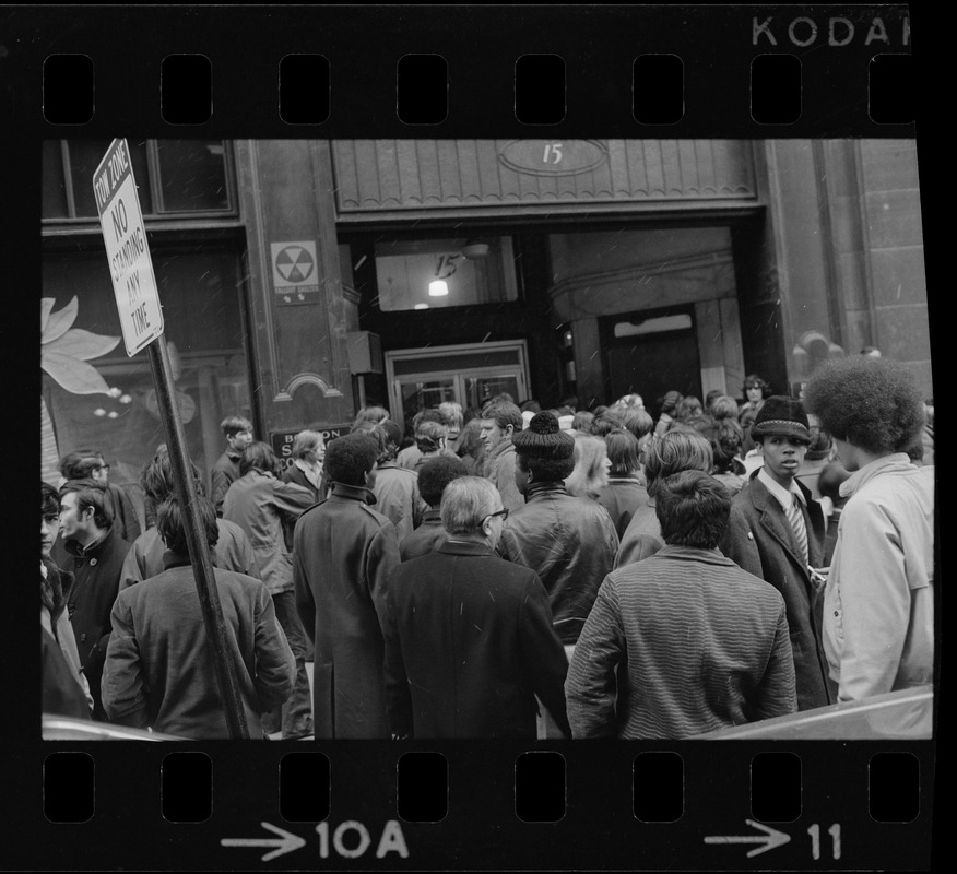 Demonstration by Boston high school students outside offices of Boston School Committee