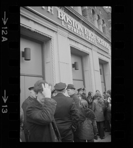 Demonstration by Boston high school students at South Boston High School