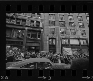 Demonstration by Boston high school students outside offices of Boston School Committee