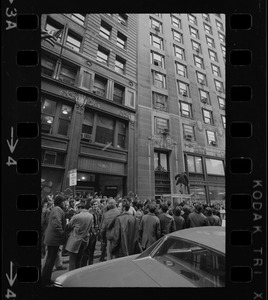 Demonstration by Boston high school students outside offices of Boston School Committee