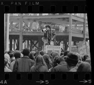 Demonstration by Boston high school students outside offices of Boston School Committee