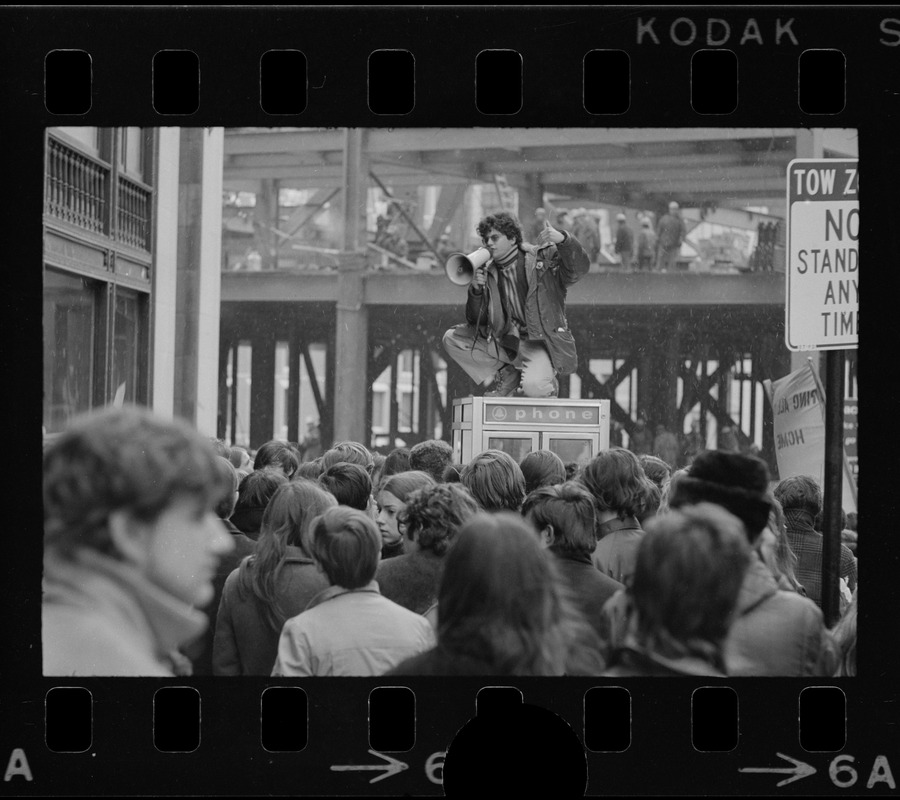 Demonstration by Boston high school students outside offices of Boston School Committee