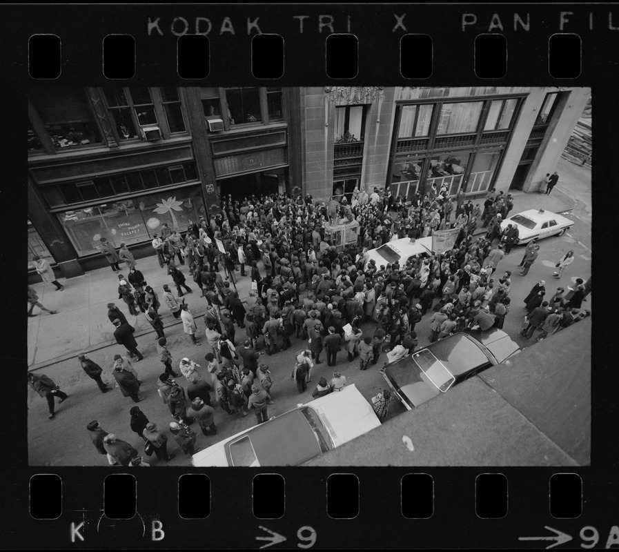 Demonstration by Boston high school students outside offices of Boston School Committee