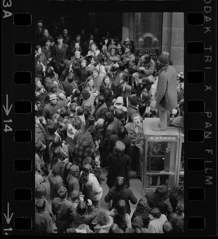 Demonstration by Boston high school students outside offices of Boston School Committee