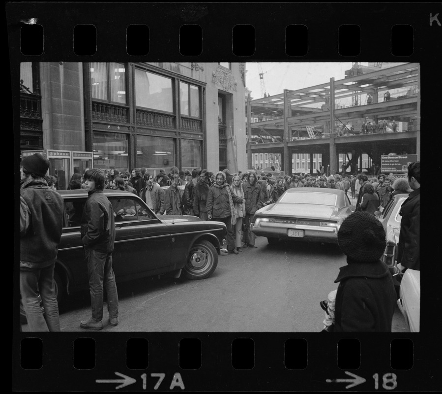 Demonstration by Boston high school students outside offices of Boston School Committee