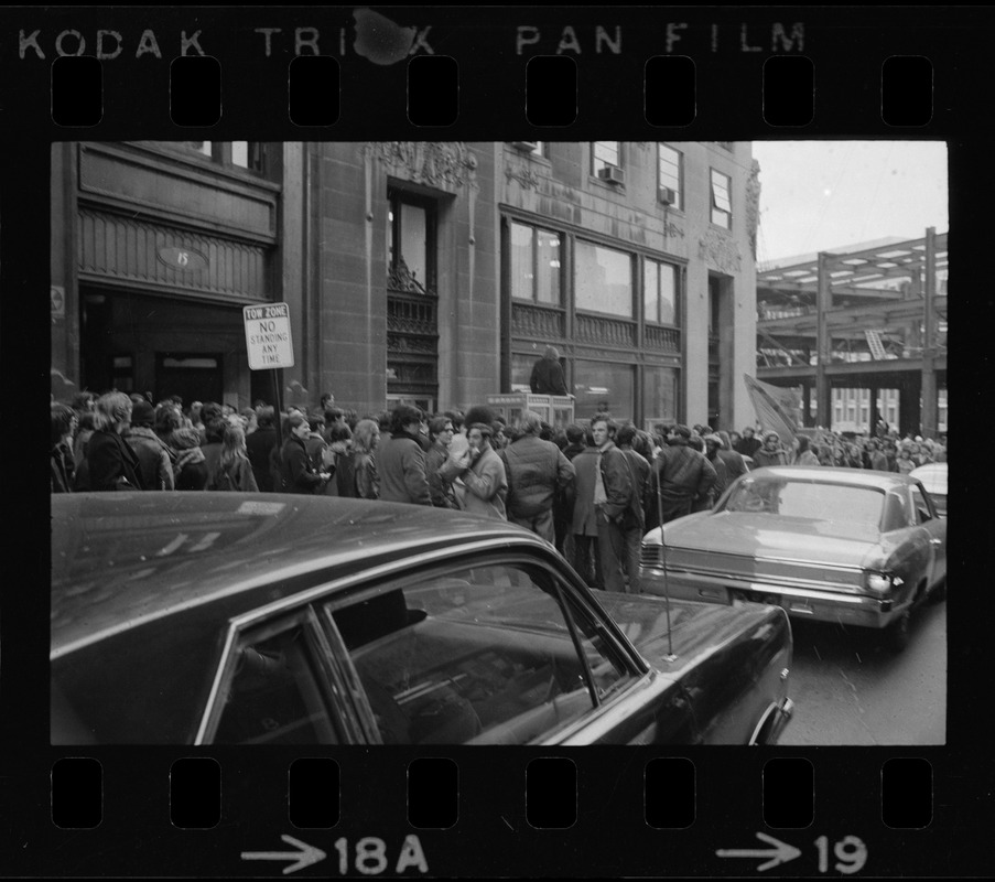 Demonstration by Boston high school students outside offices of Boston School Committee