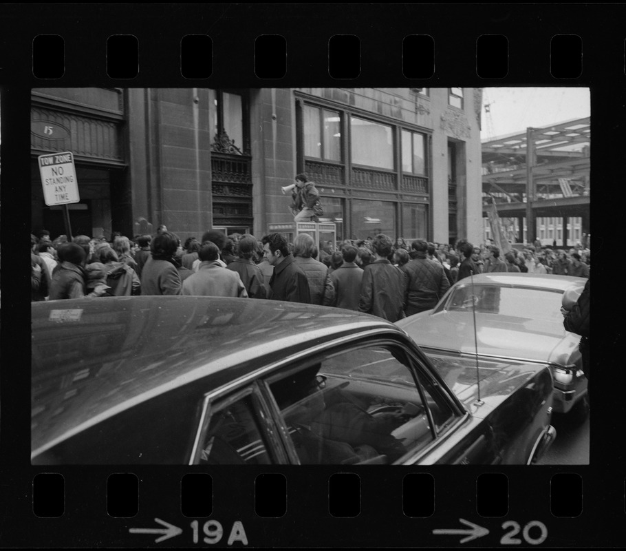 Demonstration by Boston high school students outside offices of Boston School Committee