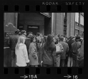 Demonstration by Boston high school students outside offices of Boston School Committee