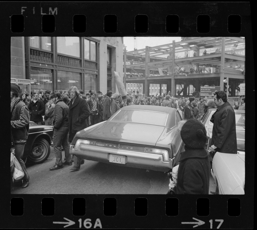 Demonstration by Boston high school students outside offices of Boston School Committee