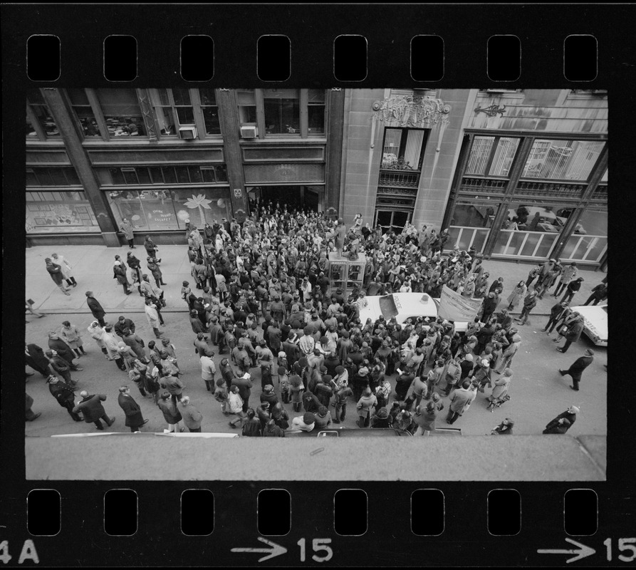 Demonstration by Boston high school students outside offices of Boston School Committee