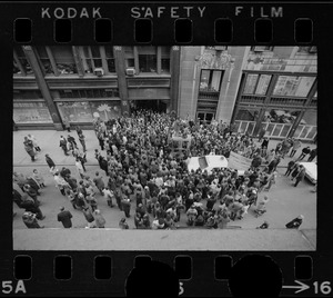 Demonstration by Boston high school students outside offices of Boston School Committee