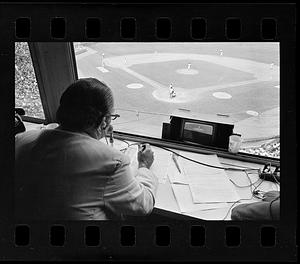 Radio announcer at Fenway Park game, Boston