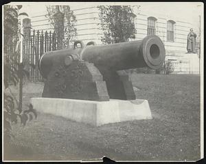 Cannon Taken at Santiago Spanish war vets will have old memories recalled tomorrow when the cannon shown above, captured by the 24th and 25th regular infantry at Santiago, will be unveiled at the State House. Since the war the cannon has been held by the federal government.