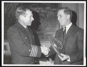 Com. Sean I. Smith Jr of USS, Boston presents plaque to Mayor White City Hall