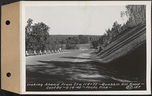 Contract No. 82, Constructing Quabbin Hill Road, Ware, looking ahead from Sta. 114+75, Ware, Mass., Jun. 14, 1940