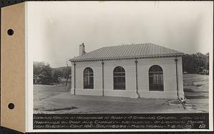 Contract No. 105, Lightning Protection for Buildings, Barre, Belchertown, Hardwick, Marlborough, Rutland, Southborough, Weston, West Boylston, looking south at headhouse at Shaft 4 showing general view of air terminals on roof and chimney, Southborough, Mass., Jul. 18, 1941