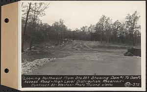 Contract No. 80, High Level Distribution Reservoir, Weston, looking northwest from Sta. 28+/- showing dam 1 to dam 2 Access Road, high level distribution reservoir, Weston, Mass., May 29, 1940