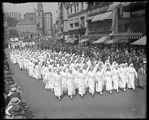Parade of nurses walking down Tremont Street, Boston