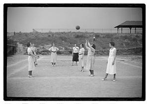 Women playing volleyball
