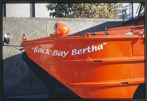 Boston 2002: Back Bay Bertha one of the Boston Duck boats at its home at the Prudential Center