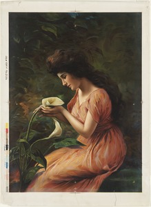 Seated woman gazing at calla lily